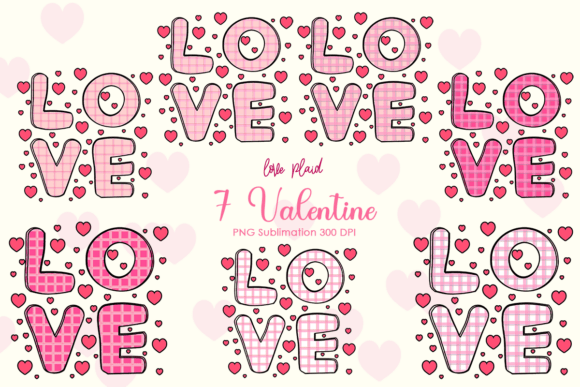 7 Love Plaid Valentine PNG Clip Art