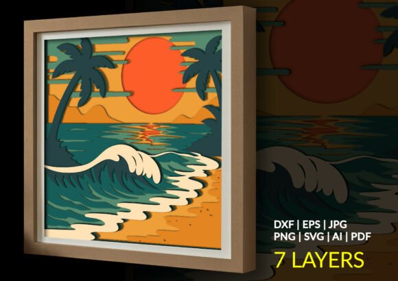 Beach Sunset Summer Layered Shadow Box
