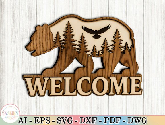 Bear Welcome Sign Laser Cut SVG