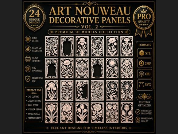 Elevate Your Designs with Art Nouveau CNC Panels Vol.2