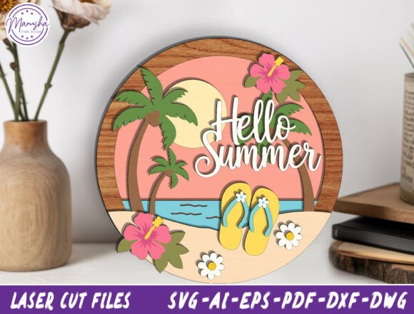Hello Summer Door Hanger Laser Cut File: Crafting Coastal Vibes with Precision
