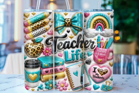 Inflated Teacher Life Tumbler Wrap PNG