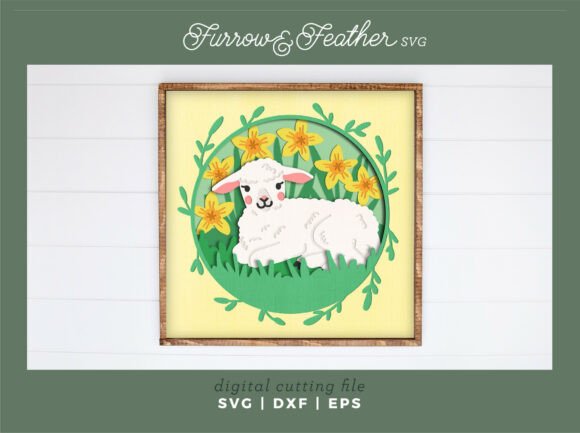 Lamb Daffodils Shadowbox - Easter SVG