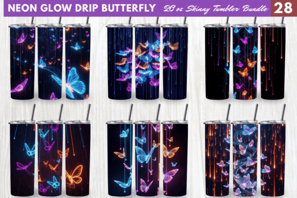Neon Glow Drip Butterfly Tumbler Bundle