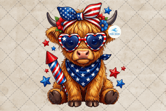 Patriotic Highland Cow 4th of July PNG: A Festive Design for Every Occasion