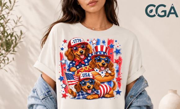 Retro Patriotic Dachshund Dogs 4th of July PNG: A Festive Addition for Pet Lovers